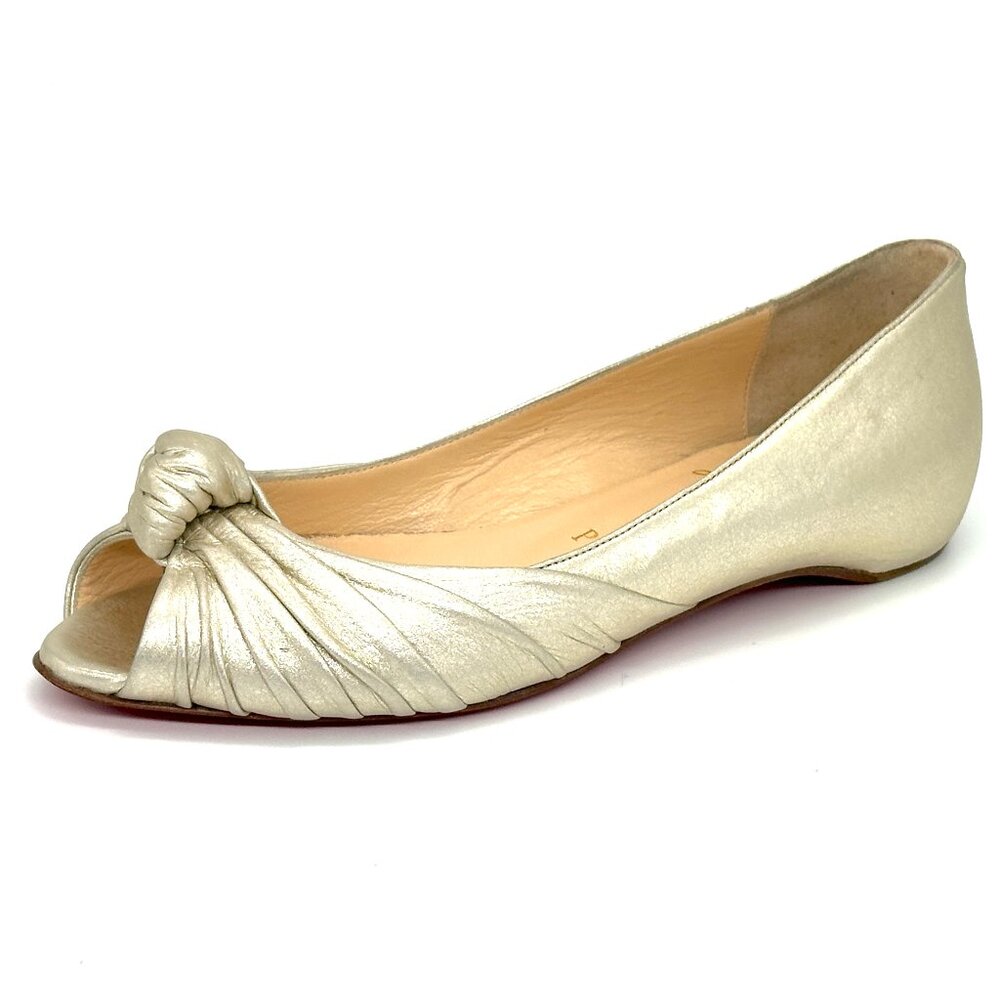 Christian Louboutin TURBAN Metallic Open Toe Knot Flat Shoes Sahara Gold